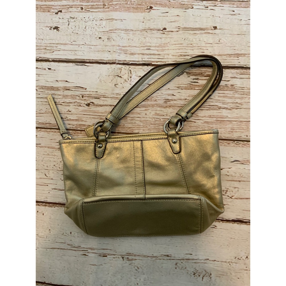 Coach Soho Metallic Gold Leather Small Tote Bag Turquoise Lining 42416